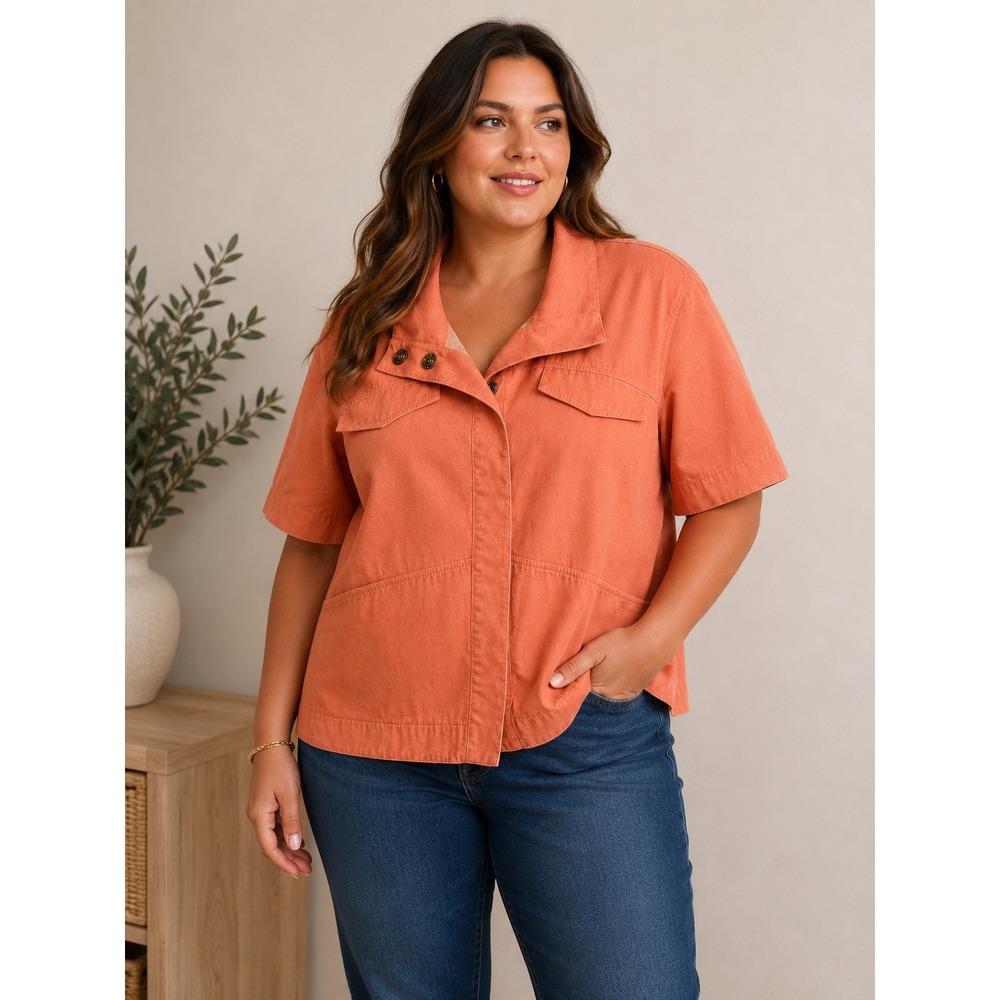 Lafayette 148 New York Jacket Womens L Coral Cotton Poly Utility Short Sleeve‎ - Picture 8 of 8